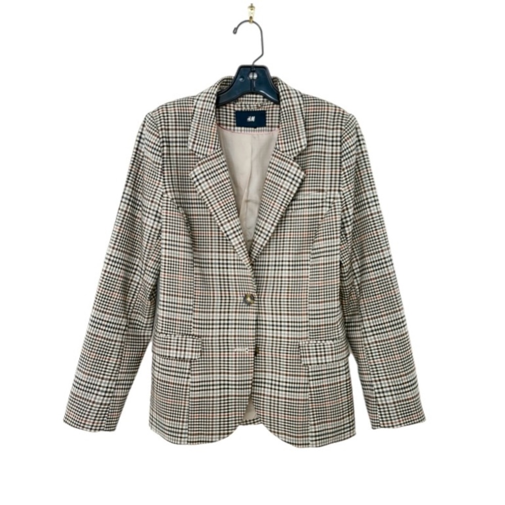 H&M Women's Plaid Blazer - Brown, Black and Cream